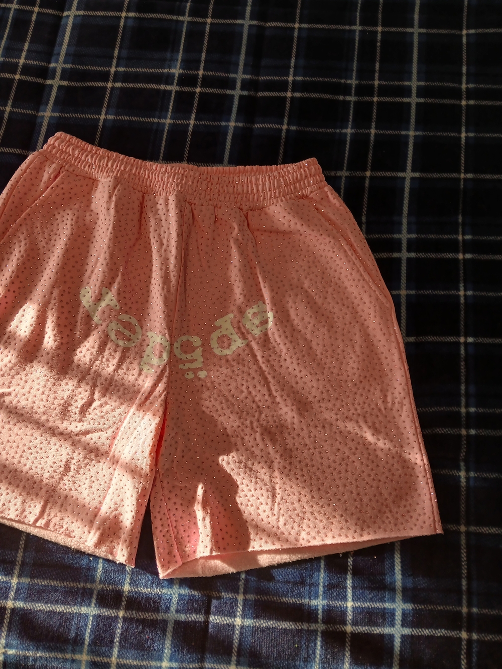 Sp5der Pink Rhinestone Shorts - Picture 3 of 5